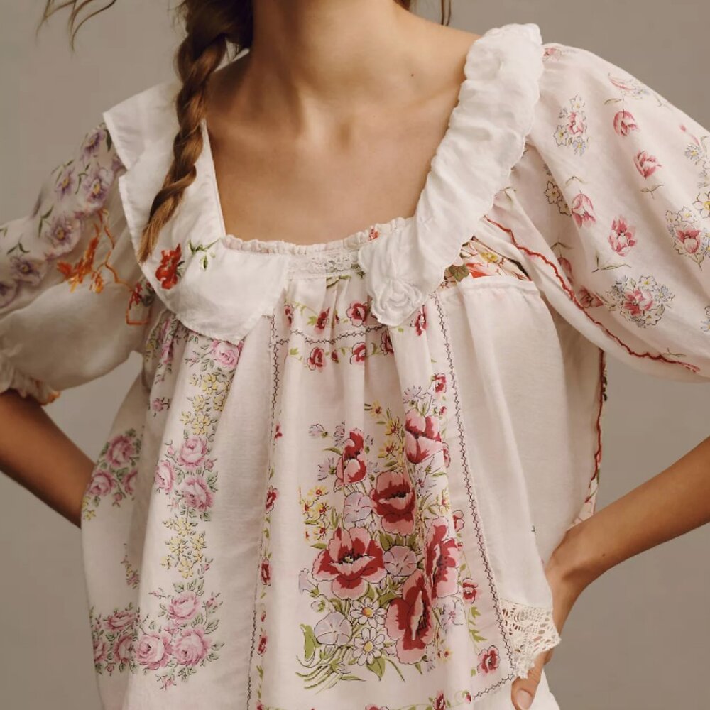 By Anthropologie Puff-Sleeve Collared Blouse